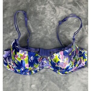 Smart & Sexy Bra Womens 36B Purple Floral Satin Underwire Padded 6608